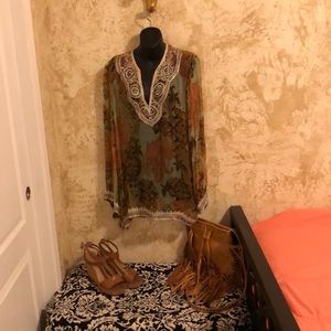 Boho top, beaded neck, hem and sleeves.